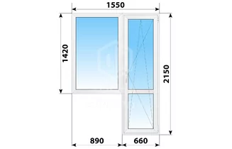 Пластиковый балконный блок 1550x2150 Тип 4