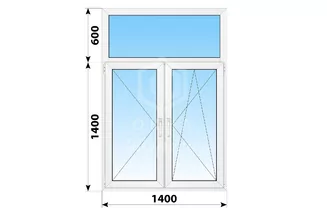 Двухстворчатое пластиковое окно с глухой фрамугой 1400x2000 П-ПО