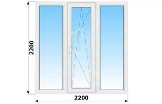 Трехстворчатое пластиковое окно 2200x2200 Г-ПО-Г