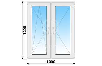 Двухстворчатое пластиковое окно 1000x1200 ПО-П