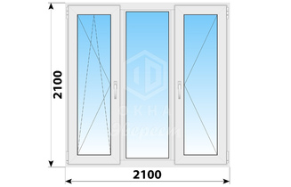 Трехстворчатое пластиковое окно 2100x2100 ПO-Г-П