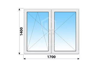 Двухстворчатое пластиковое окно 1700x1400 ПО-П