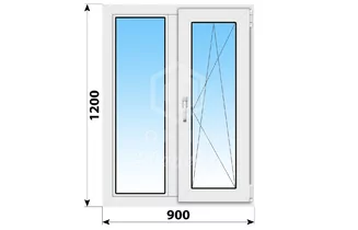 Двухстворчатое пластиковое окно 900x1200 Г-ПО