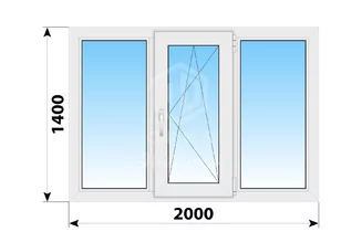 Трехстворчатое пластиковое окно 2000x1400 Г-ПО-Г