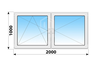 Двухстворчатое пластиковое окно 2000x1000 ПО-П